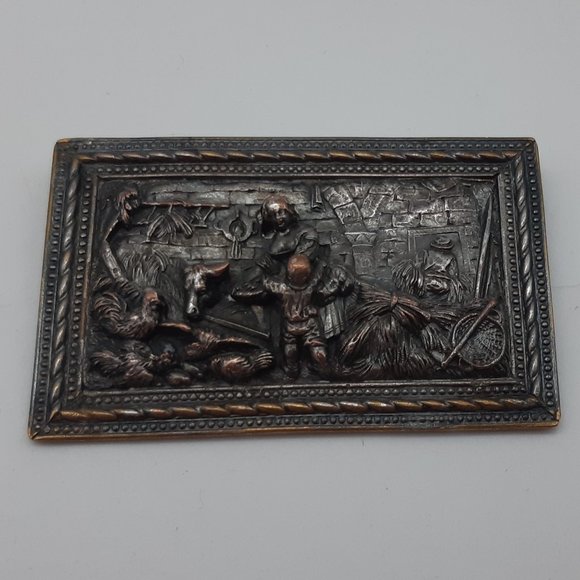 Vintage Copper Brooch With Farm Scene in Birks Box - Picture 4 of 11